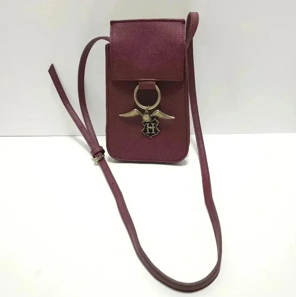 Bioworld Harry Potter Golden Snitch Charm Maroon Crossbody Bag Purse - Picture 1 of 8
